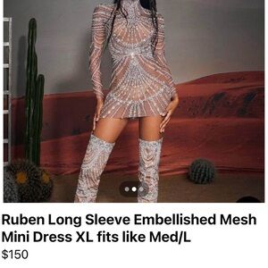 Silver Embellished Mesh Mini Dress